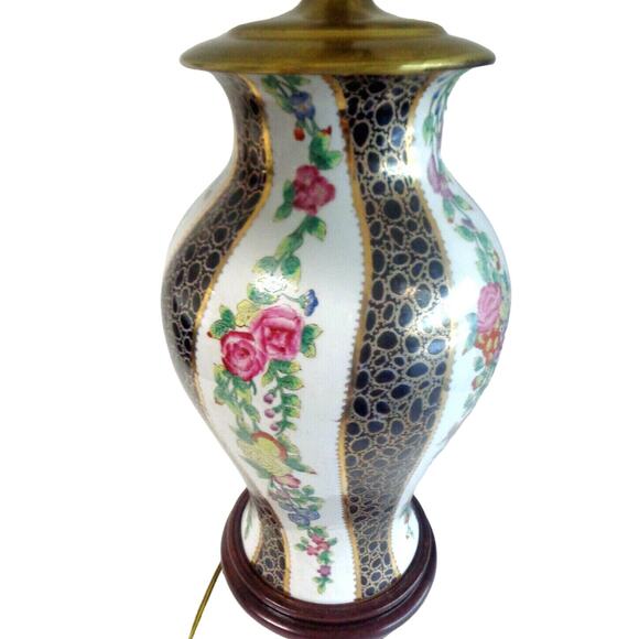 Versailles Porcelain TABLE LAMP 16.5" Animal Print Flowers French Chic Bedroom + - Picture 1 of 11